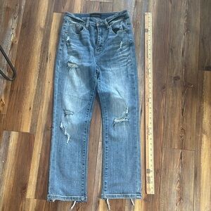 Risen Jeans Distressed High-Rise Straight Jeans - Light Blue 3/26